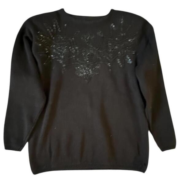 Bonnie Boerer Black Sweater NWT Small – Beaded Embellished 80s Glam Knit - Picture 1 of 10